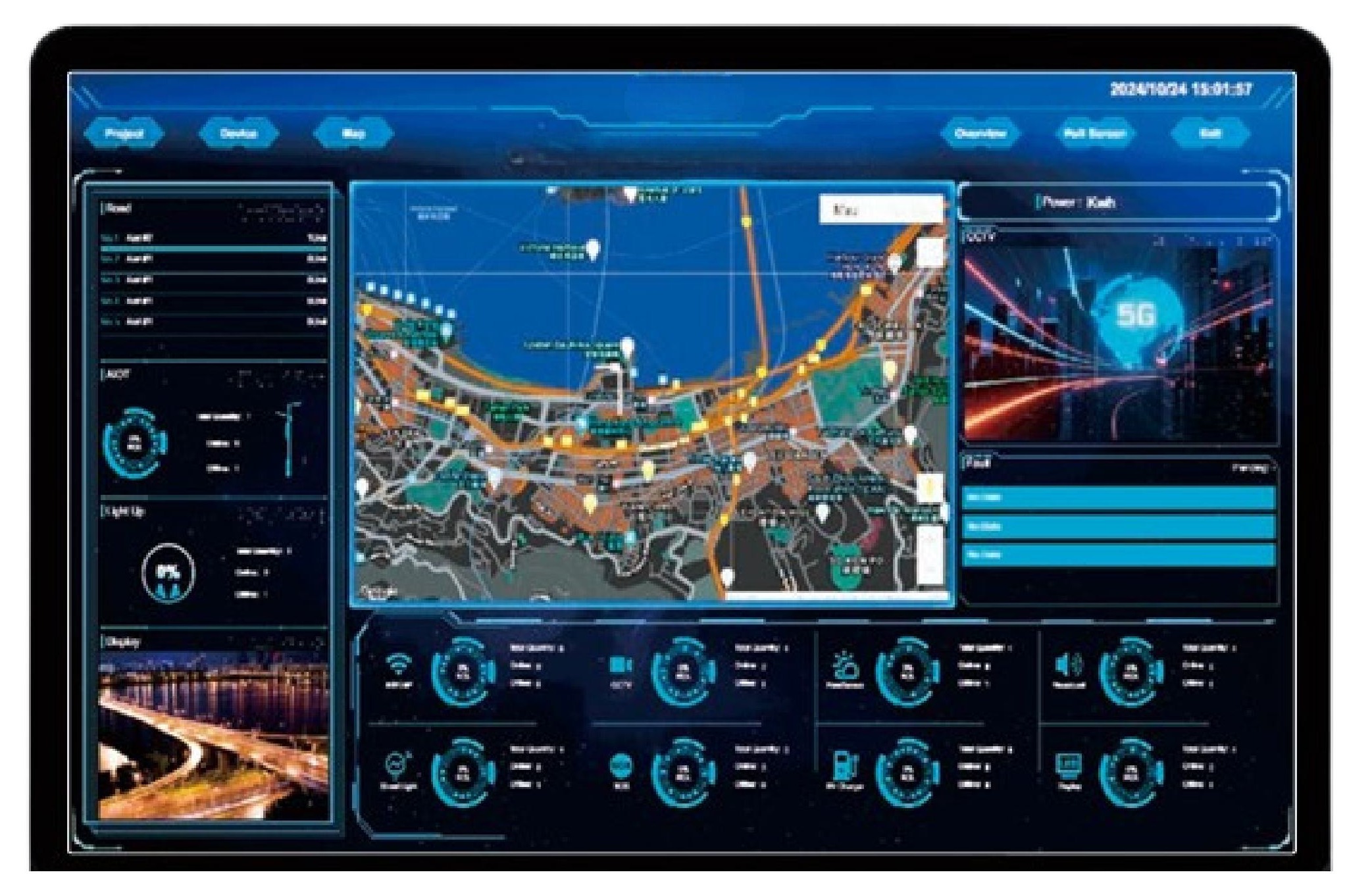SolarPath Nexus dashboard control screen showing asset map and real-time lighting status